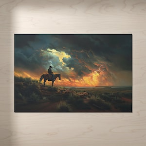 Cowboy Wall Art | Cowboy's Sunset Storm Print | Texas Ranch Decor