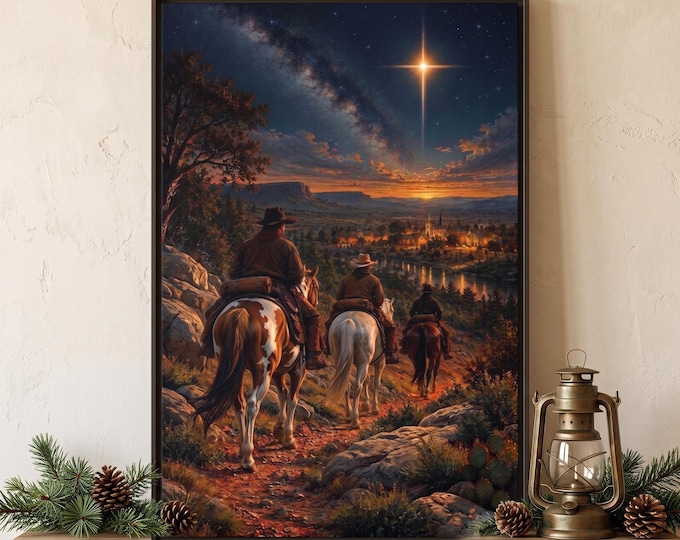 Christian Cowboy Art, Western Nativity Wall Decor with Light of Christ