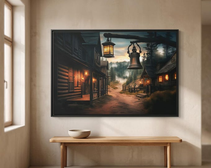 Old West Wall Art, Frontier Town Canvas Print with Frame Options