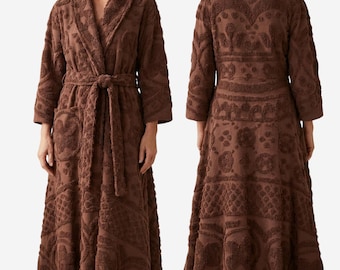 Chenille Robe Handmade Cocoa Brown Bathrobe Womens Heirloom Loungewear Mocha Chocolate Boho Dressing Gown Artisan Housecoat Gift