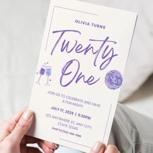 Elegant Purple 21st Birthday Party Invitation Template Editable Digital Download Printable Party Invite Milestone Celebration Card