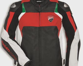Ducati Corse Leather Motorcycle Jacket | CE Armored Racing Biker Gear