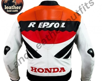 Repsol Honda Leather Motorcycle Jacket: MotoGP Replica, CE Armor