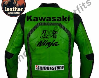 Kawasaki Racing Leder Motorradjacke | MotoGP Biker, Rindsleder