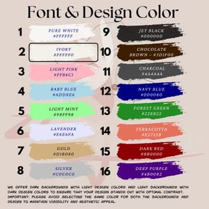 a collection of 16 different color schemes and design backgrounds, each with a unique color and design. The colors range from pure white to dark purple, and the backgrounds include various shades of brown, green, and blue. The image emphasizes the importance of using light design colors and light backgrounds to ensure that the design stands out with optimal contrast and aesthetic appeal.