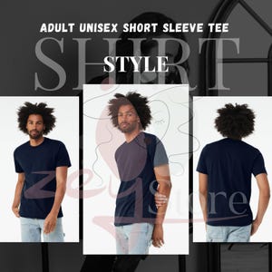 The image is a collage of three photos of a man wearing a short sleeve t-shirt.