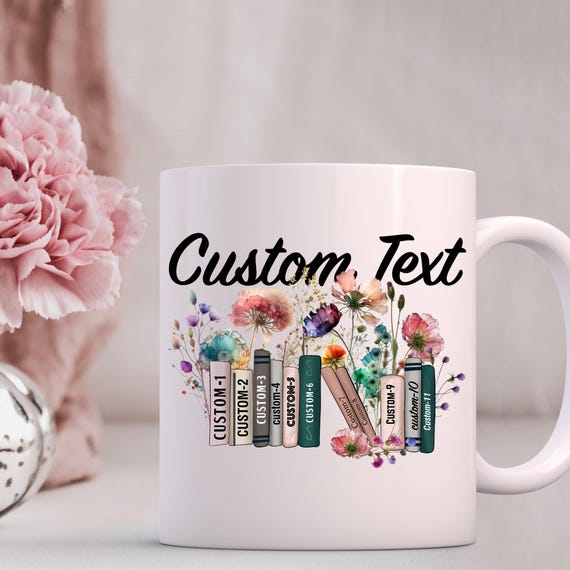 Book Lover Mug - Personalized Boho Floral Bookshelf Design, 11oz