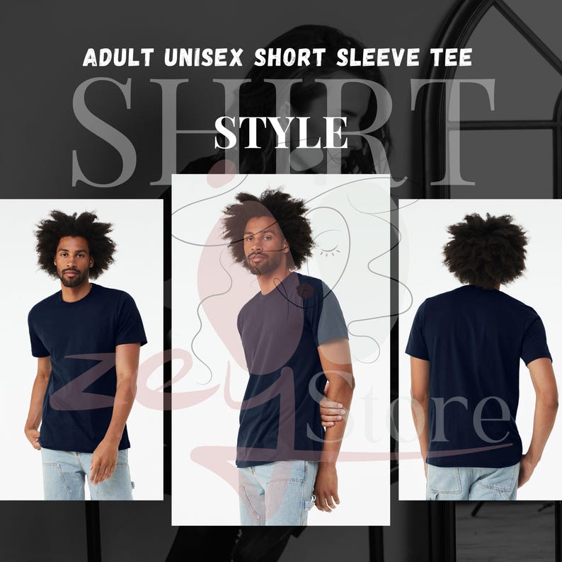 The image is a collage of three photos of a man wearing a short sleeve t-shirt.