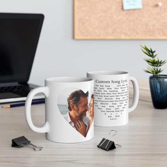 Photo Coffee Mug, Personalized with Song Lyrics (11oz Ceramic)