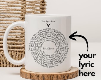 Music Lover Coffee Mug, Custom Lyrics Vinyl Design (11oz & 15oz)