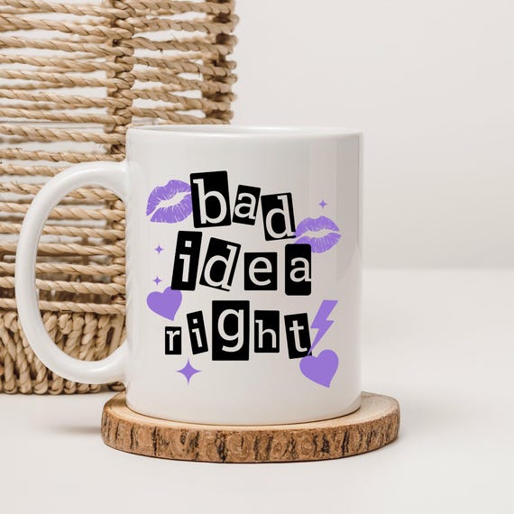 Olivia Rodrigo Ceramic Mug, Bad Idea Right Lyrics (11oz Accent Handle)