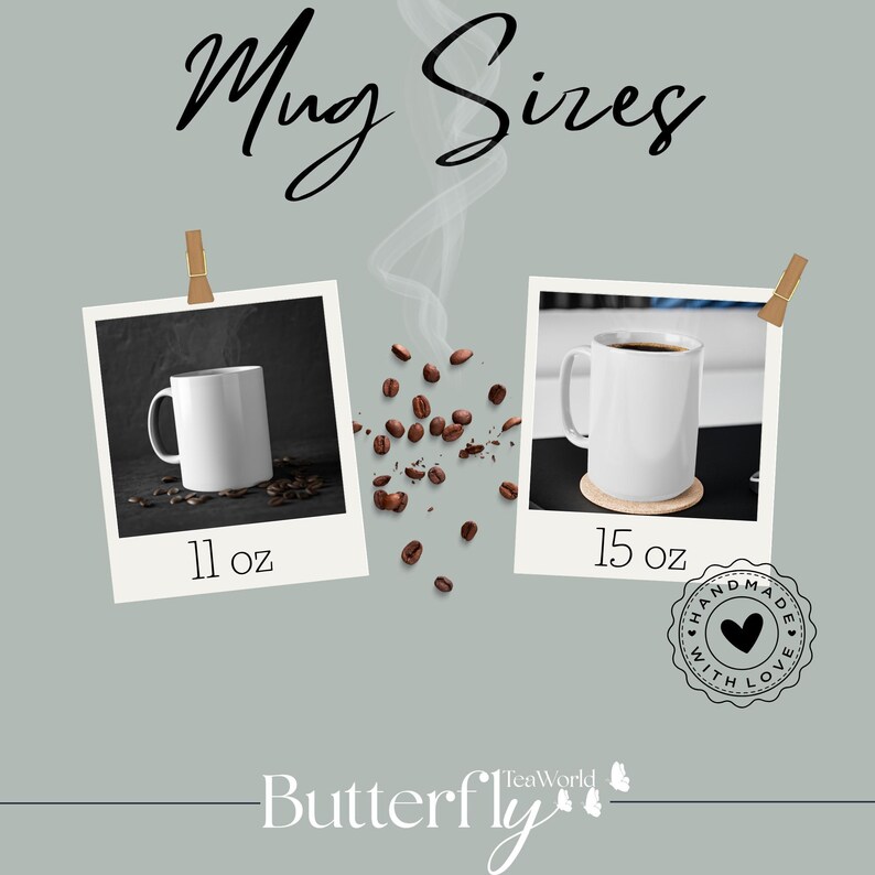 a cup of coffee next to two pictures of coffee beans