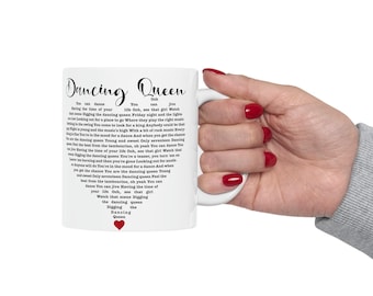 Music Fan Coffee Mug, Dancing Queen Lyrics, Retro Style (11oz)