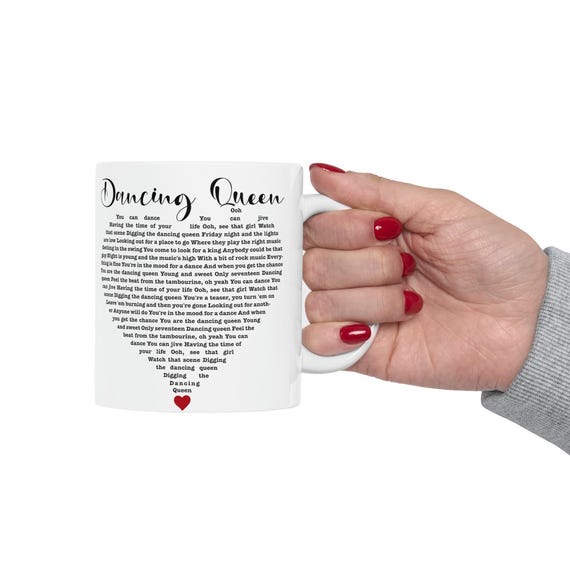 Music Fan Coffee Mug, Dancing Queen Lyrics, Retro Style (11oz)
