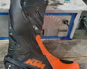 KTM Motorcycle Racing Boots: Waterproof Leather Motorbike Boots, CE Certified.