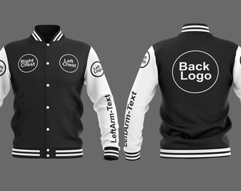 Chaqueta universitaria personalizada, chaqueta de letras negra y blanca, chaqueta con logo personalizado, chaqueta de béisbol unisex, nombre personalizado, ropa urbana, regalo