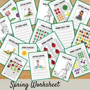 Spring Printable Worksheet - Kindergarten Worksheets - Spring Activity Bundle - Montessori Season Worksheet - Tracing, Counting Writing Pack