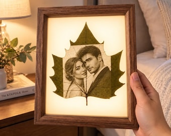 Custom Photo Carved Leaf Art | Lighted Botanical Portrait Keepsake