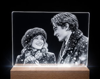 Custom Photo Night Light | Laser Etched Acrylic LED Lamp | Rechargeable or USB Plug-in Base