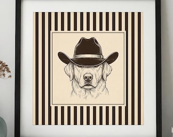 Western Cowboy Dog Wall Art, Vintage Cowboy Dog Poster, Rustic Ranch Decor, Western Striped Dog Print, Dog Lover Gift