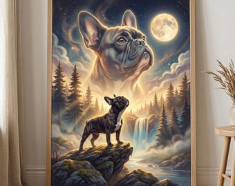 French Bulldog Howling To The Moon Poster, French Bulldog Wall Art, Dog Howling Poster, Vintage Frenchie Decor Print, Gift Bulldog Mom