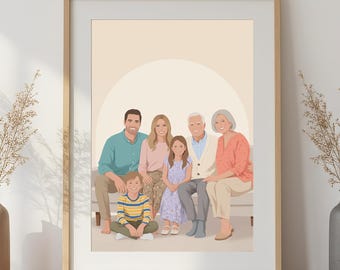 Custom Family Illustration Portrait, Minimalist Digital Art From Photo, Gift for Family (Digital Download)