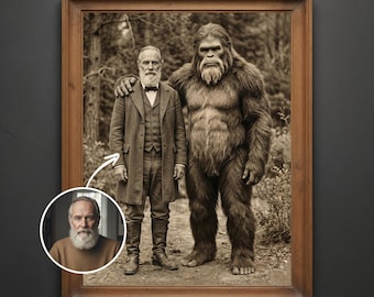 Custom Bigfoot Vintage Portrait Funny Personalized Cryptid Sasquatch Print Mystery Wall Art 19th Century Sasquatch Poster Bigfoot Lover Gift