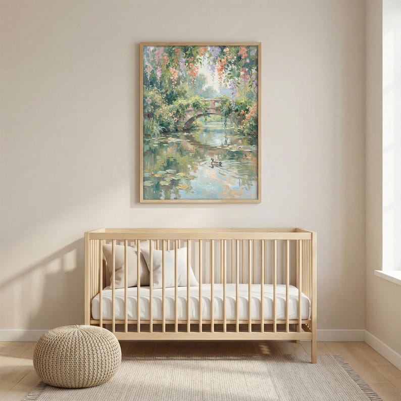Monet Style Pastel Oil Painting Print, Vintage Water Lily Poster, Impressionist Floral Wall Art, French Country Wall Art, Cottagecore Decor image 5