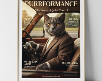 Custom Cat Portrait From Photo, Funny Pet Magazine Cover, Personalized Cat Wall Art Gift, Digital Download