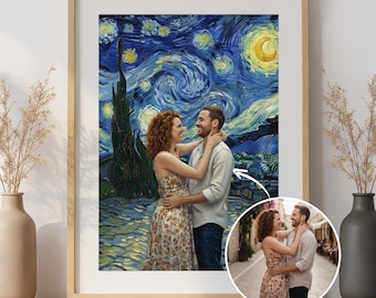 Custom Couple Portrait in Van Gogh Starry Night Style, Personalized Romantic Art, Valentine's Day Gift, Digital Download