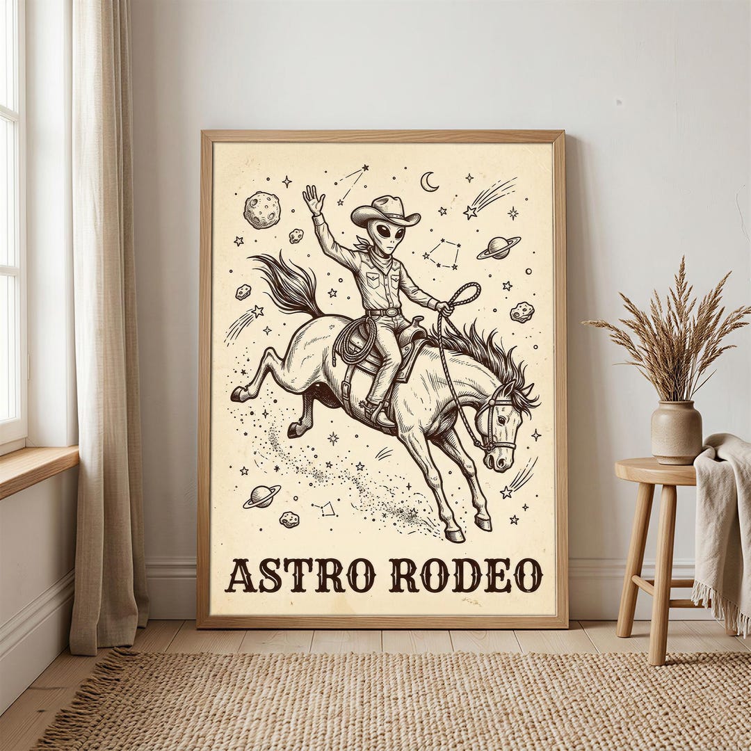 Astro Rodeo Wall Art | Alien Cowboy Wall Art | Space Cowboy Poster ...
