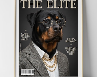 Custom Dog Portrait From Photo, Funny Pet Magazine Cover, Personalized Pet Wall Art Gift, Digital Download
