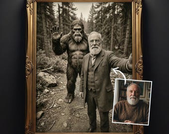 Custom Bigfoot Portrait Selfie Poster Sasquatch Wall Art Print Vintage Photograph Cryptid Bigfoot Print 19th Century Bigfoot Lover Gift