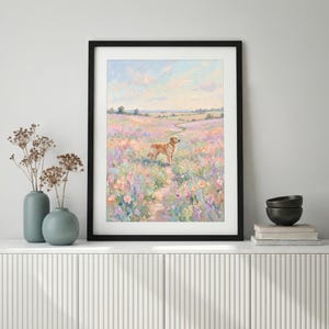 Golden Retriever Wall Art Poster, Pastel Wildflower Wall Art, Impressionist Landscape Print, Floral Meadow Dog Painting, Cottagecore Decor image 2