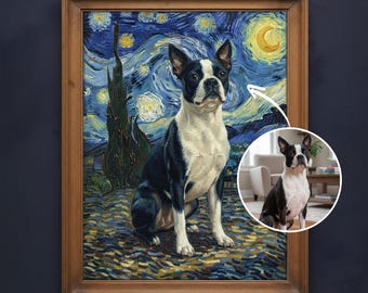 Custom Dog Portrait Oil Painting from Photo| Van Gogh Starry Night Pet Art (Digital Download)