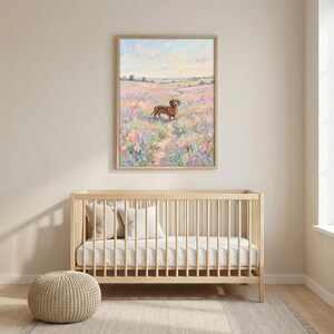 Dachshund Wall Art Poster, Pastel Wildflower Wall Art, Impressionist Landscape Print, Wiener Dog Floral Meadow Painting, Cottagecore Decor image 5