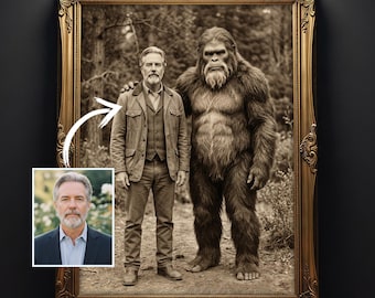 Sasquatch Wall Art, Custom Bigfoot Portrait, Personalized 19th Century Bigfoot Decor, Vintage Photograph Cryptid Poster, Bigfoot Lover Gift