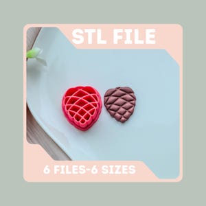May include: Two pine cone-shaped objects. One is a bright pink plastic cutter with a lattice design. The other is a brown pine cone. The text "STL FILE" and "6 FILES-6 SIZES" are displayed in the image.