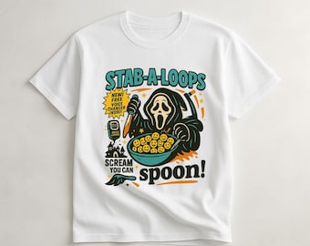 Horror Cereal Box Tee | Funny Halloween Shirt | Retro Scary Breakfast Top | Cereal Killer Graphic | Spooky Slasher Crunch T-Shirt
