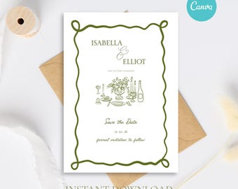 Wedding Save The Date Template, Editable Hand Drawn, Handwritten Save The Date, Illustration, Printable Save The Date Whimsical Illustration