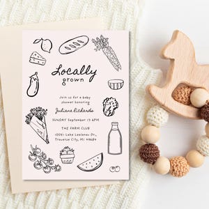Locally Grown Baby Shower Invitation, Farmers Market Theme, Editable Canva Template, Rustic Brunch Baby Invite, Farmers Market Baby Shower