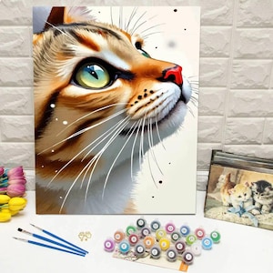 Kit de peinture à numéros de portrait de chat réaliste : oeuvre d&#39;art murale à faire soi-même
