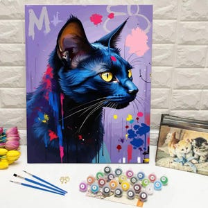 Kit de peinture à numéros de chats colorés : art animalier en acrylique à faire soi-même