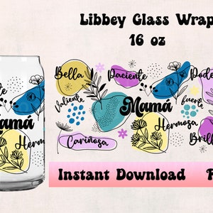 Mom positive affirmation, 16 oz glass can sublimation design, spanish affirmations, spanish design, PNG