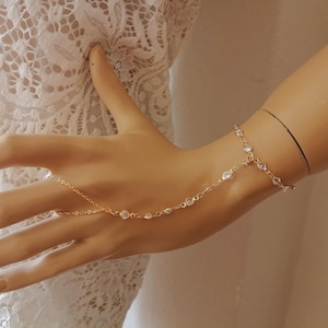 multiple bezel Cz diamond Hand Chain Bracelet,Crystals Bracelet Gold,Finger Chain Bracelet,Ring Chain Attached Bracelet Women,Gift For Her