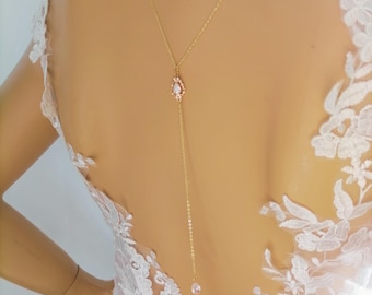 Cz Diamond Back Drop Necklace,Back Drop Lariat,Dainty Teardrop Back Necklace,Bridal Low Back Dress Jewelry with Crystals ,Wedding Back Chain