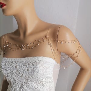 Shoulder Necklace Pearl,Pearl Body Chain Necklace, Gold Shoulder Drape for Wedding Dress,Statement Bridal Epaulettes, Off Shoulder Accessory