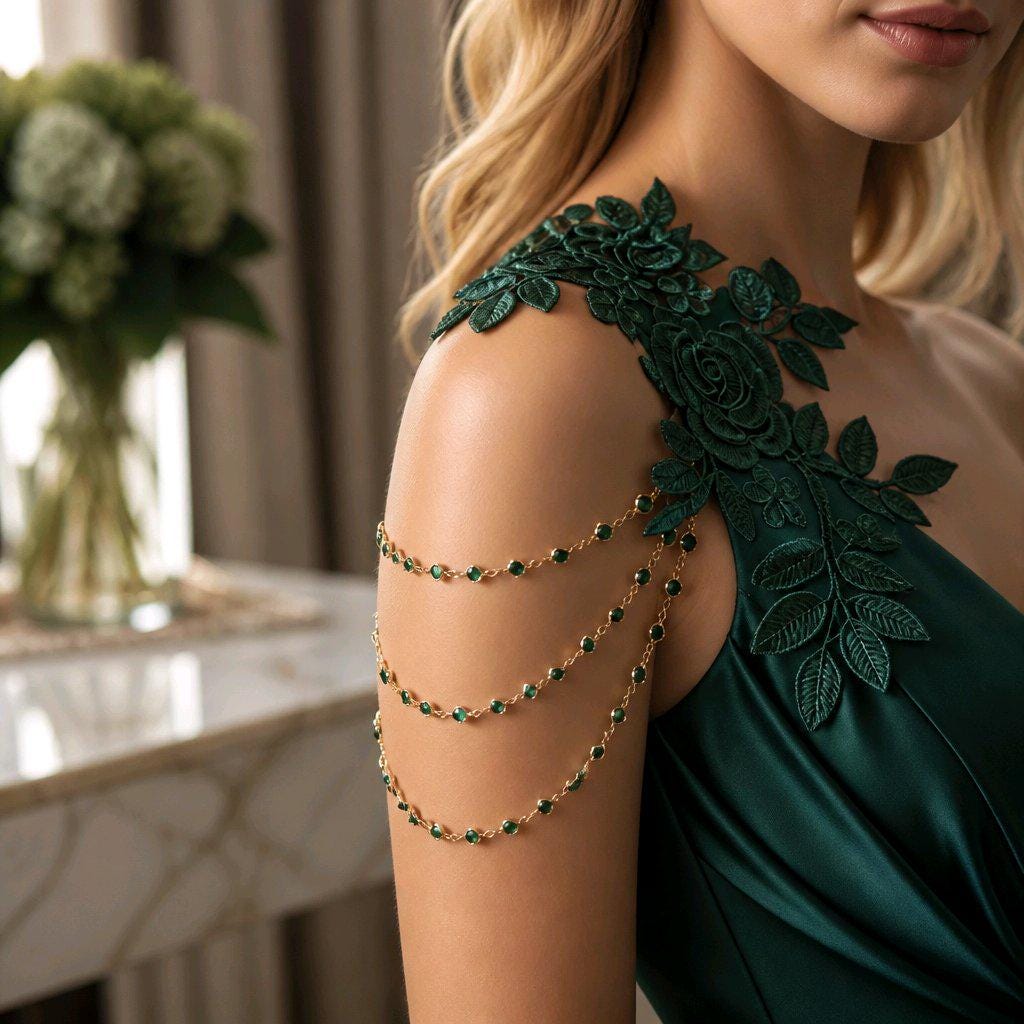 green dress with diamond straps Emerald Prom style_03WFADR015VJ00GLD111