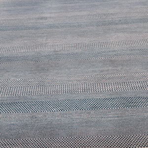 Hand Knotted Wool Rug – Size 6x9 Feet | Flat Weave Area Rug | Modern Geometric Pattern | Large Floor Carpet | Blue & Ivory Wool Kilim Rug