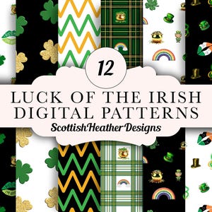 St Patrick&#39;s Day Digital Paper Pack: Shamrock Patterns for Crafts (Instant Download)
